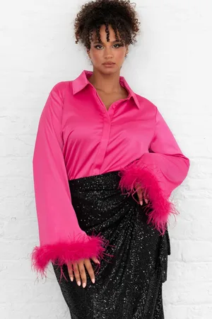 Lovedrobe Womens Satin Shirt With Feather Trim Split Cuff