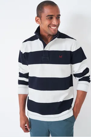 Crew Clothing Company Mens Stripe Padstow 100% Cotton Piqué Sweatshirt