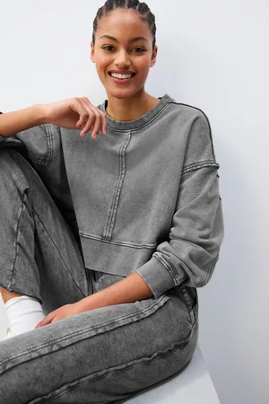 Next Womens Charcoal Washed Exposed Seam Crew Neck 100% Cotton Sweatshirt