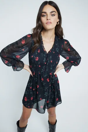 River Island Shirred Printed Mini Dress AU 16