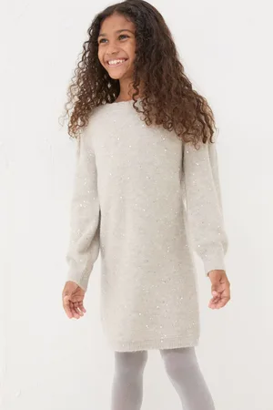 Fat Face Girls Oatmeal Sequin Knitted Dress