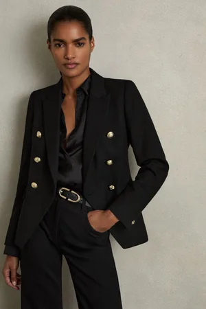 Reiss Womens Tally Tailored Fit Textured Double Breasted Blazer