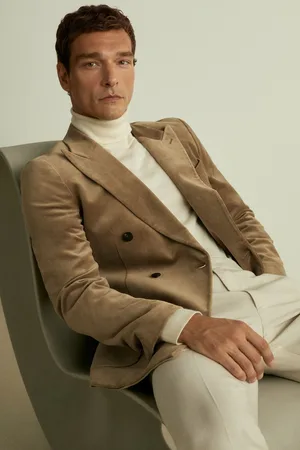 Reiss Mens Taupe Royale Velvet Double-Breasted Blazer