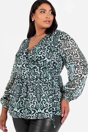 Lovedrobe Womens Metalised Fibre Print Long Sleeve Wrap Top