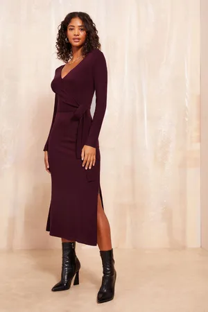 Friends Like These Womens Petite Knitted Wrap Midi Dress