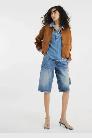River Island Mid Rise Longline Jort 100% Cotton Shorts AU 12