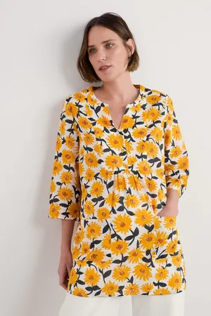 Seasalt Cornwall Yellow Aventurier Printed 100% Cotton Tunic AU 26-28