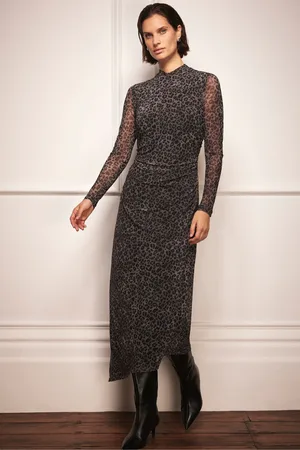 mint&berry Animal Print Mesh Midi Dress M