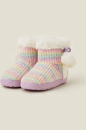 Accessorize Girls Pink Girls Pastel Chenille Slipper Boots