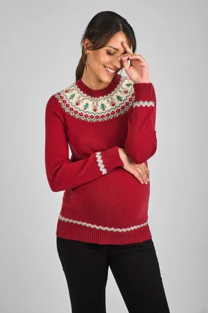 JoJo Maman Bébé Red Reindeer Fair Isle Pattern Jumper M