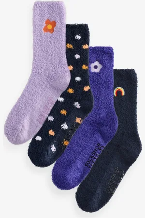 Wild Feet Womens Embroidered Cosy Lounge Socks 4 Pack
