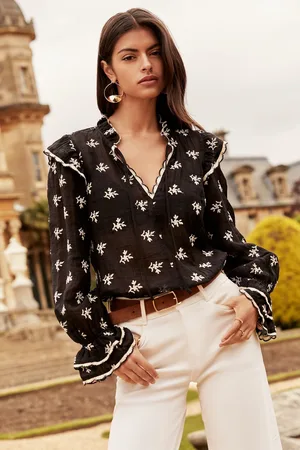 Lipsy London Womens Ruffle Detail V Neck Long Sleeve Blouse