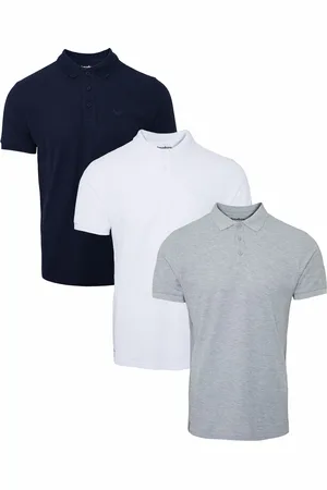 Threadbare Slate Cotton Pique Polo Shirts 3 Pack L