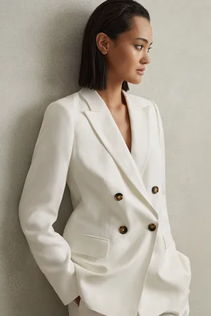 Reiss Womens Lori Viscose-Linen Double Breasted Suit Blazer