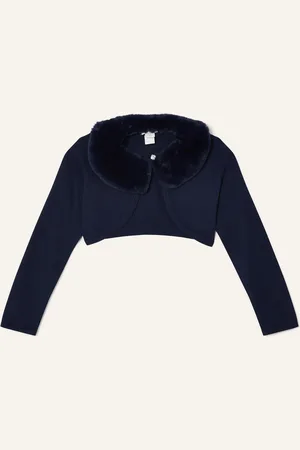 Monsoon Girls Supersoft Faux Fur Collar 100% Cotton Cardigan
