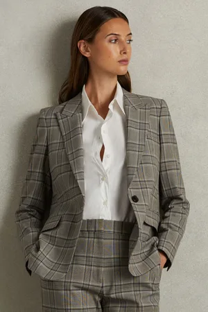 Reiss Womens Check Tamy Petite Checked Slim Fit Suit Blazer