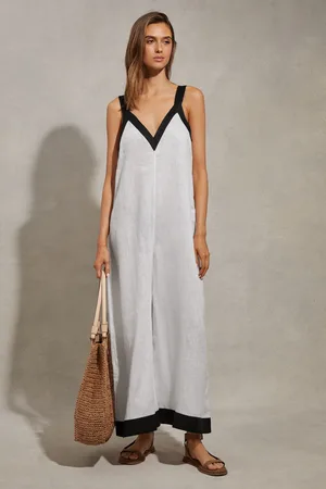 Reiss Womens /Navy Aida Linen Wide Leg Playsuit