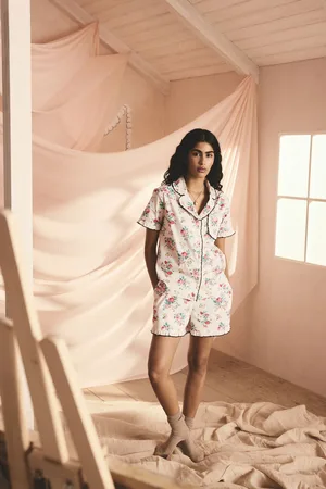Cath Kidston Ecru Icon Bunches 100% Cotton Short Button Up Pyjamas AU 12