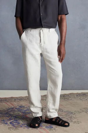 Next Mens Light Signature Leomaster Italian Delave 100% Linen Drawstring Trousers