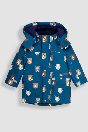 JoJo Maman Bébé Boys Navy Woodland Detachable Hood Print Parka