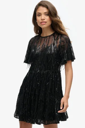 Superdry Volume Tiered Mesh Mini Dress AU 8