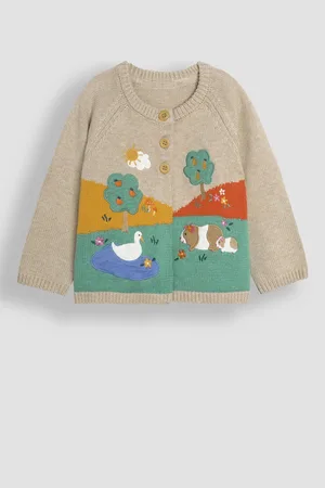 JoJo Maman Bébé Girls Duck & Guinea Pig Scene Cardigan