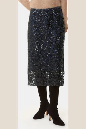 Whistles Womens Floral Sequin Midi Skirt
