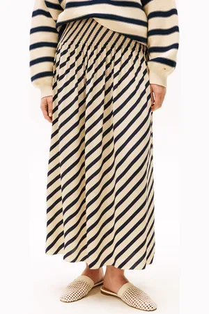 Tommy Hilfiger X Sofia Richie Grainge Breton Strip Maxi Fluid Skirt AU 6