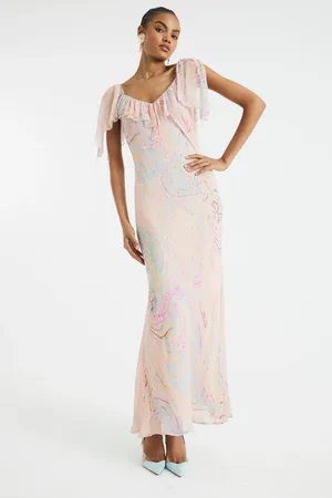 River Island Ruffle Printed Embellished Maxi Dress AU 18