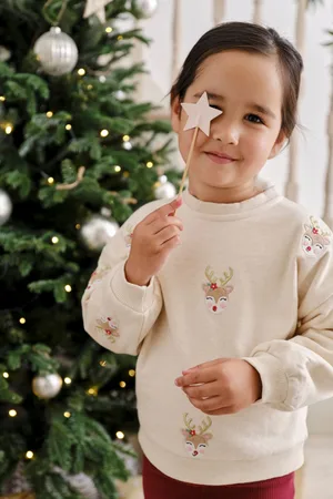 JoJo Maman Bébé Girls Reindeer Sweatshirt