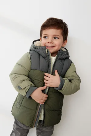 Next Boys Colourblock Borg Fleece Lined Shower Resistant Hooded Padded Coat (3mths-7yrs)