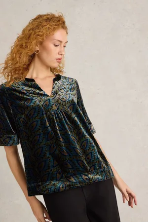 White Stuff Womens Ash Printed Velvet Top