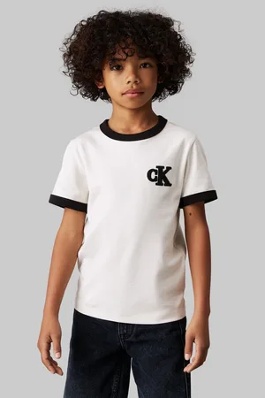 Calvin Klein Boys 100% Cotton Ringer Monogram Short Sleeved T-Shirt