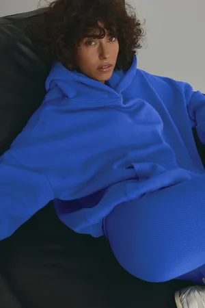 Next Womens Cobalt Oversized Relaxed Fit Heavyweight Brushed Longline Hoodie Sweatshirt