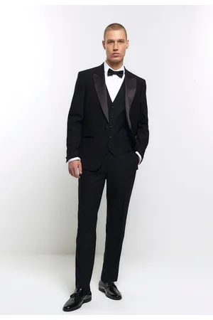 River Island Black Plain Slim Tux Trousers 30W x 31L (UK 30 R)