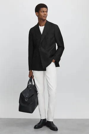 Oscar Jacobson Mens Wool-Linen Double Breasted Blazer