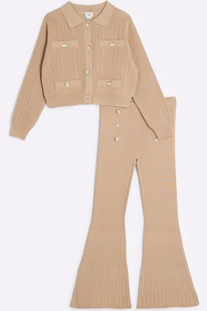 River Island Girls Girls Military 100% Cotton Rib Top and Flare Trousers Set
