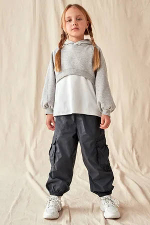 Next Girls Charcoal 100% Cotton Parachute Cargo Trousers (3-16yrs)