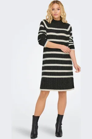 JDY Womens Stripe High Neck Midi Jumper
