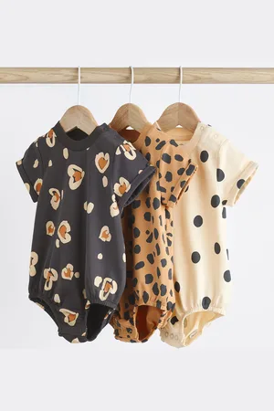 Next Girls / Cream Animal Print Baby T-Shirt Rompers 3 Pack