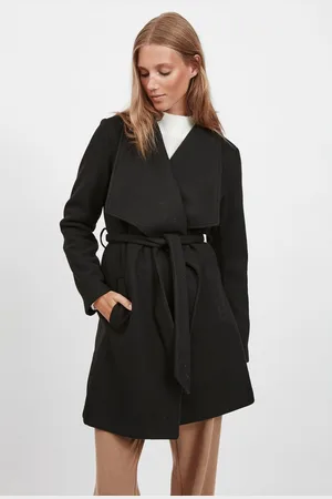 VILA Womens Lightweight Tie Waist Wrap Coat