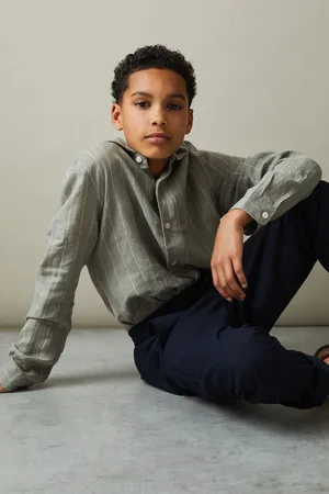 Reiss Boys Sage Stripe Ruban 9-13 yrs Striped Linen Cutaway Collar Shirt