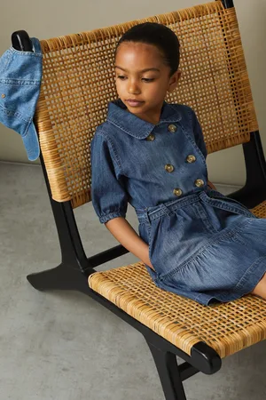 Reiss Girls Marina 9-13 yrs Denim Puff Sleeve Belted Dress