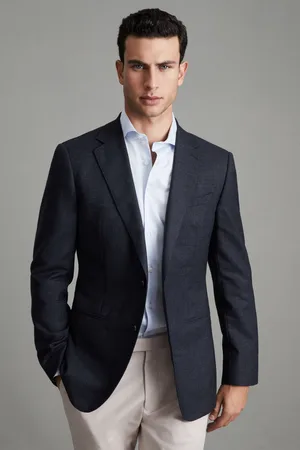 Reiss Mens Navy Dunn Single Breasted Wool Suit Slim Fit Blazer