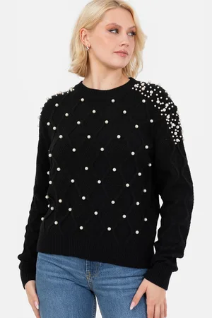 Lovedrobe Womens Pearl Embellished Cable Knit Jumper