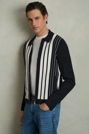 Reiss Ambient Striped Zip Through Knitted Jacket L
