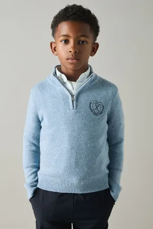 Reiss Boys Soft Melange Mathieu 3-9 yrs Embroidered Quarter Zip Jumper with Cashmere Wool and Cotton
