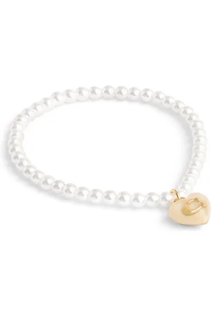 Coach Gold Tone Signature Heart Charm Pearl Bracelet One