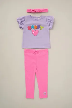 LILY & JACK Girls Print Top Leggings And Headband Outfit Set 3 Piece