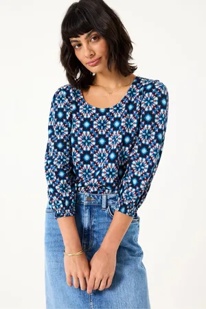 Fat Face FatFace Polly Indigo Blue Batik Geo Top AU 20